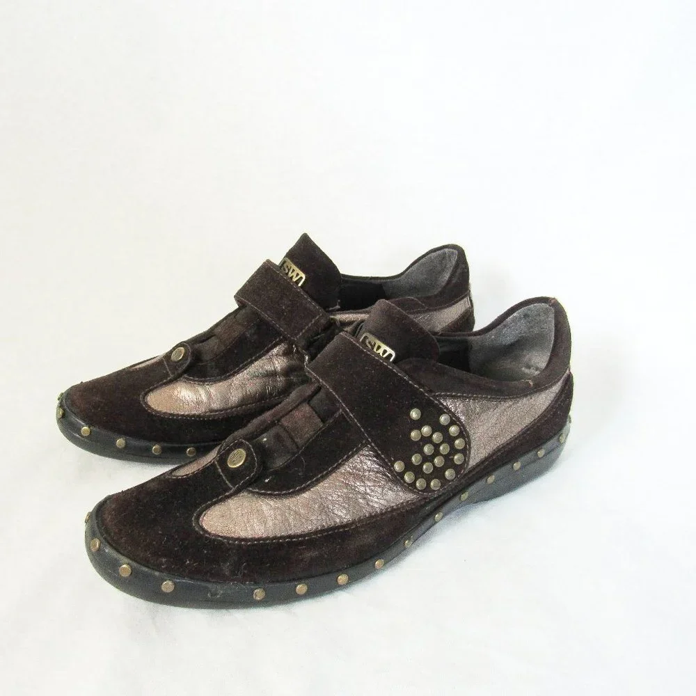 STUART WEITZMAN Metallic Suede Leather Sneakers Brown Suede Studded~MSRP $375 - Picture 4 of 15